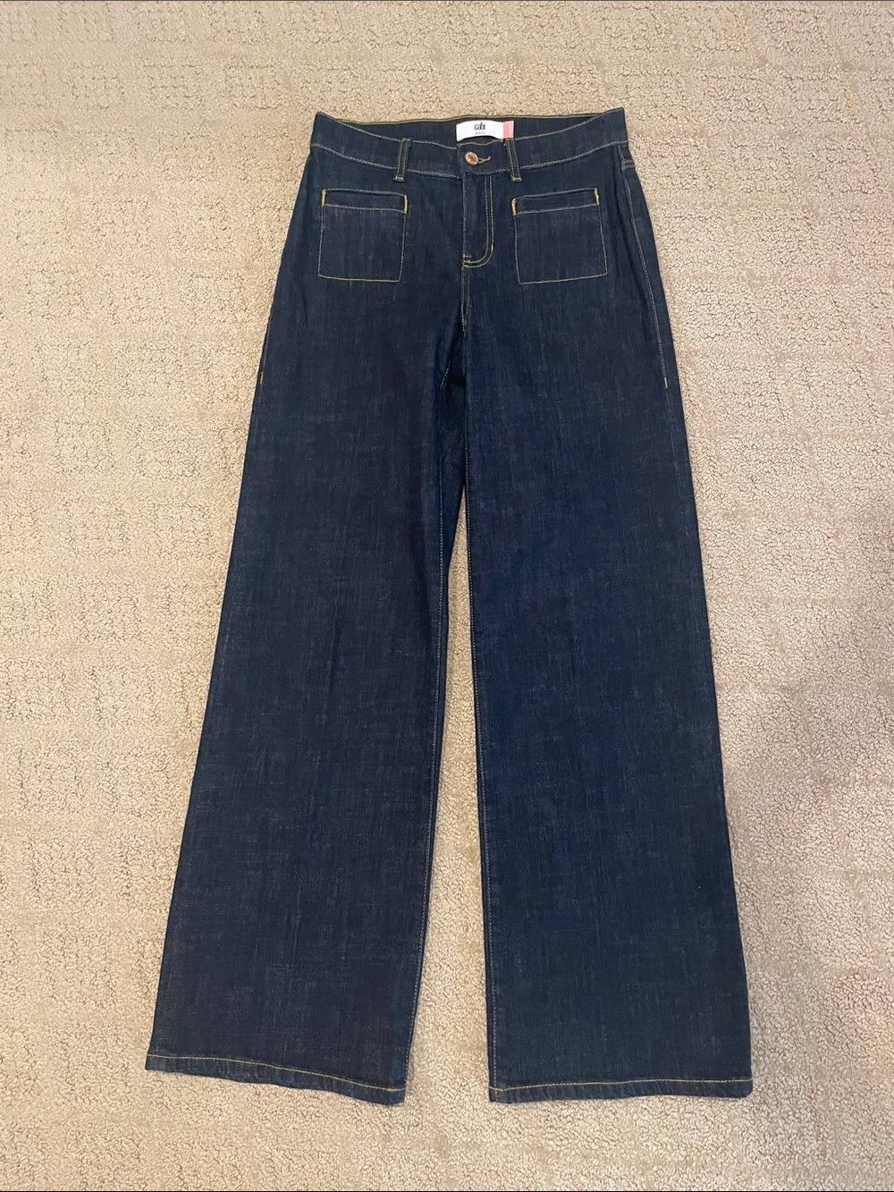 CAbi Dark Blue Wide-Leg Venice Jeans with Contrast Stitching